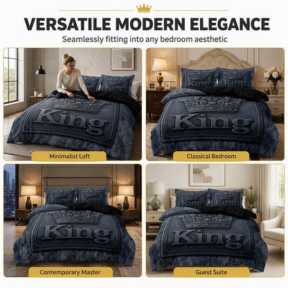 🛌☁️Modern Crown‑Print 3‑Piece Bedding Set | Soft Brushed Micro‑Fiber Duvet‑Cover Kit🧵