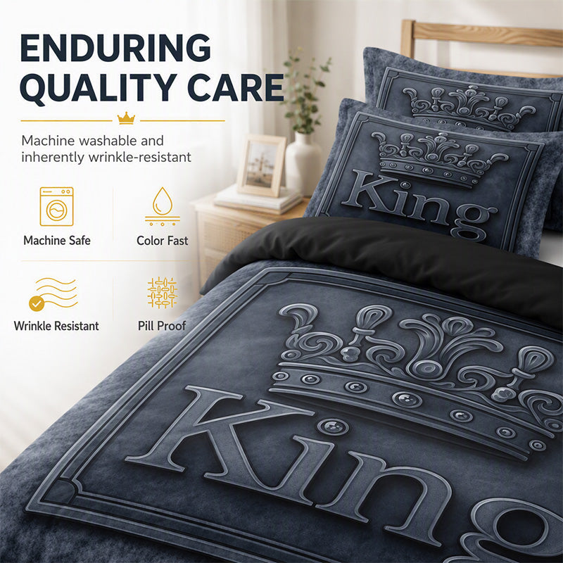 🛌☁️Modern Crown‑Print 3‑Piece Bedding Set | Soft Brushed Micro‑Fiber Duvet‑Cover Kit🧵