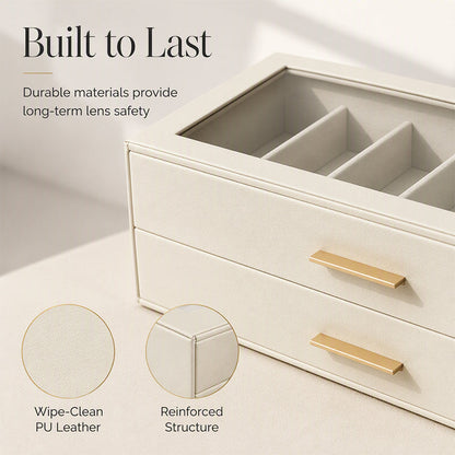 2-Tier Sunglasses Organizer Box with Transparent Glass Top Display