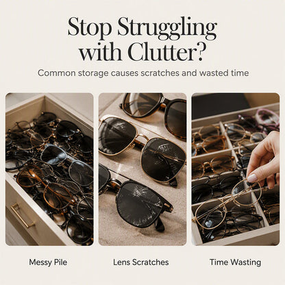 2-Tier Sunglasses Organizer Box with Transparent Glass Top Display
