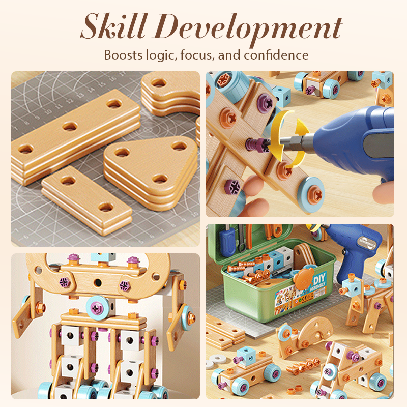 🔧50% OFF NOW! Children's Educational DIY Toy Tool Kit‑Kids STEM Building Blocks Set with Electric Drill, Creative Construction Engineering Toy