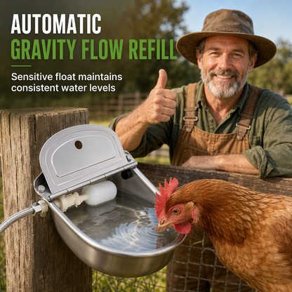 ⏳Time-Limited Special⏰ 🐄 Automatic 304 Stainless Steel Drinking Bowl with Float and Drain Hole for Cattle Horses Sheep and Dogs 🤖