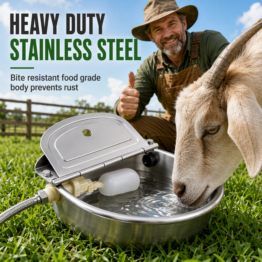 ⏳Time-Limited Special⏰ 🐄 Automatic 304 Stainless Steel Drinking Bowl with Float and Drain Hole for Cattle Horses Sheep and Dogs 🤖