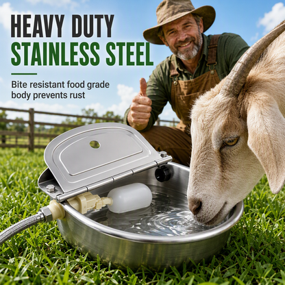 ⏳Time-Limited Special⏰ 🐄 Automatic 304 Stainless Steel Drinking Bowl with Float and Drain Hole for Cattle Horses Sheep and Dogs 🤖