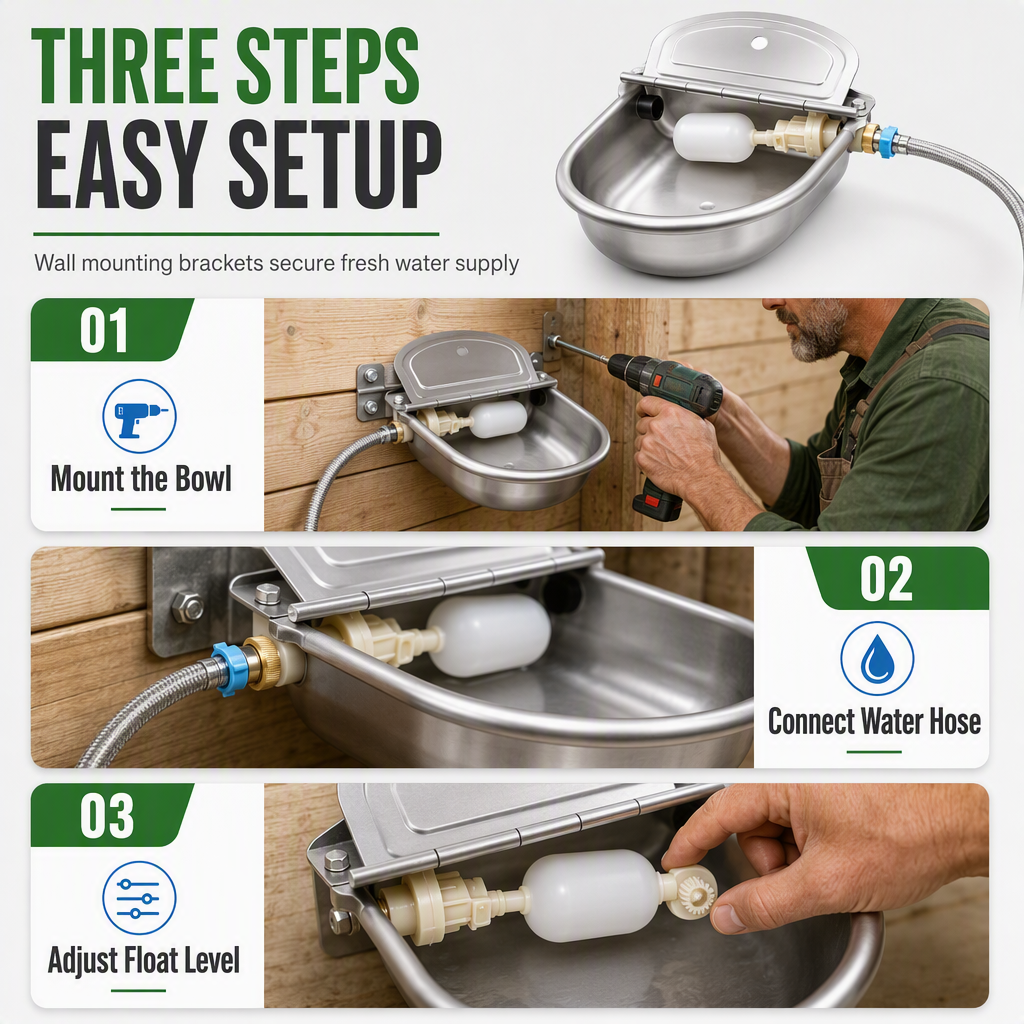 ⏳Time-Limited Special⏰ 🐄 Automatic 304 Stainless Steel Drinking Bowl with Float and Drain Hole for Cattle Horses Sheep and Dogs 🤖