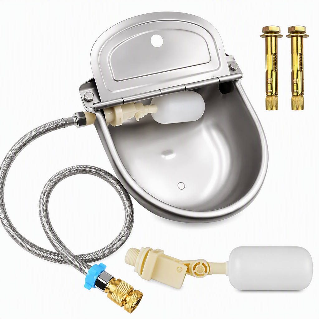 ⏳Time-Limited Special⏰ 🐄 Automatic 304 Stainless Steel Drinking Bowl with Float and Drain Hole for Cattle Horses Sheep and Dogs 🤖