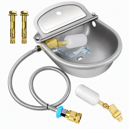 ⏳Time-Limited Special⏰ 🐄 Automatic 304 Stainless Steel Drinking Bowl with Float and Drain Hole for Cattle Horses Sheep and Dogs 🤖