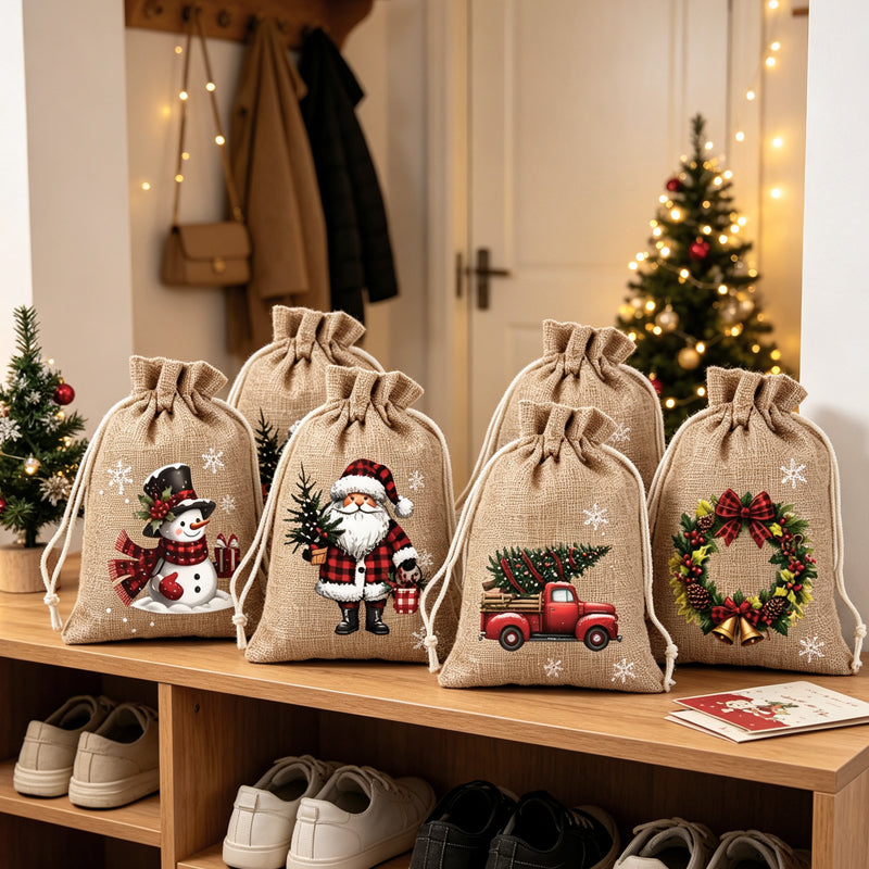 🎅 50% OFF! 🎄 Christmas Drawstring Gift Bags – Santa, Snowman & Reindeer Prints for Gifting & Party Favours 2