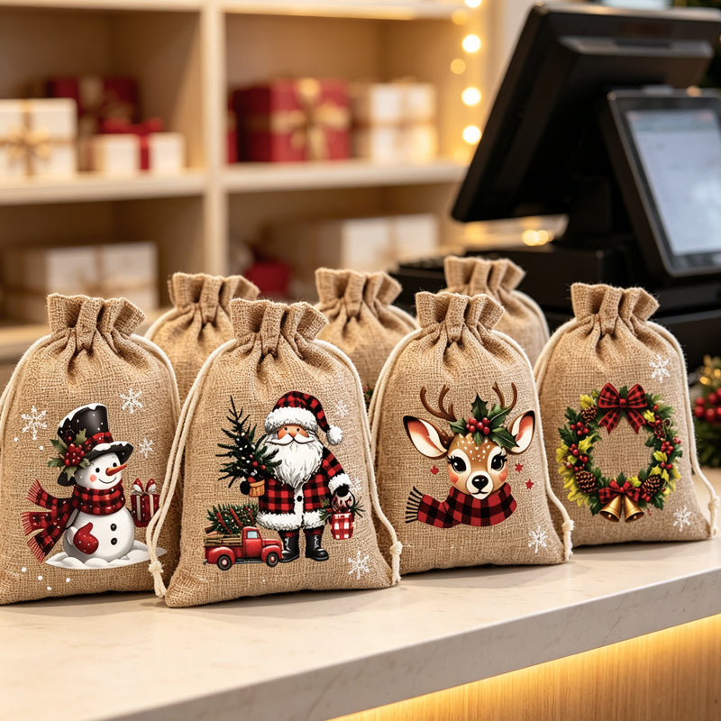 🎅 50% OFF! 🎄 Christmas Drawstring Gift Bags – Santa, Snowman & Reindeer Prints for Gifting & Party Favours 2