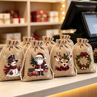 🎅 50% OFF! 🎄 Christmas Drawstring Gift Bags – Santa, Snowman & Reindeer Prints for Gifting & Party Favours 2