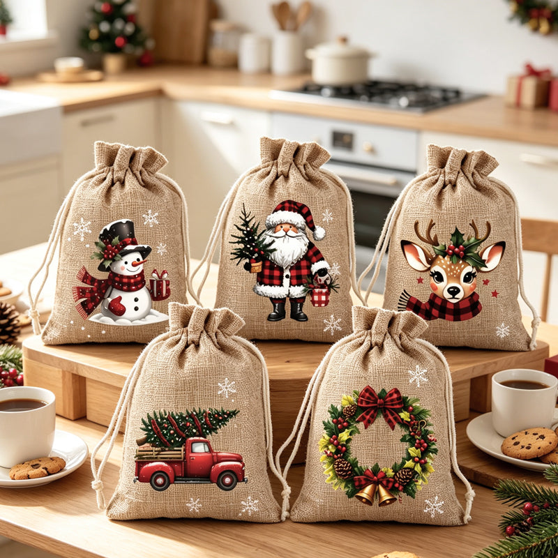 🎅 50% OFF! 🎄 Christmas Drawstring Gift Bags – Santa, Snowman & Reindeer Prints for Gifting & Party Favours 2