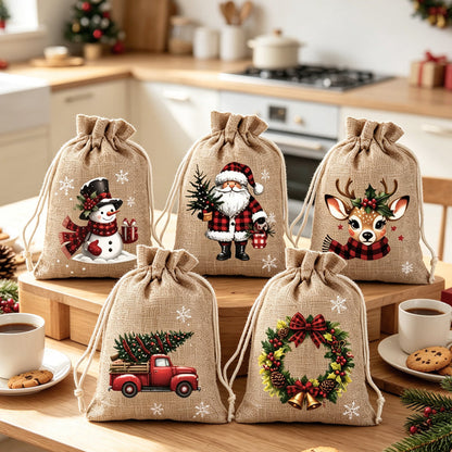 🎅 50% OFF! 🎄 Christmas Drawstring Gift Bags – Santa, Snowman & Reindeer Prints for Gifting & Party Favours 2