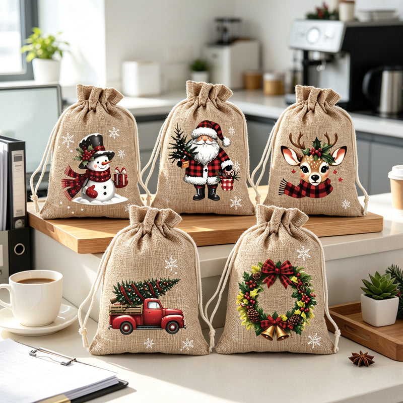 🎅 50% OFF! 🎄 Christmas Drawstring Gift Bags – Santa, Snowman & Reindeer Prints for Gifting & Party Favours 2