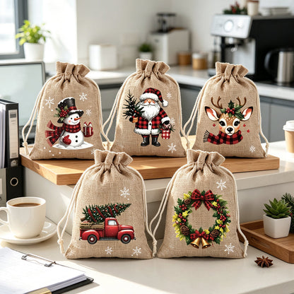🎅 50% OFF! 🎄 Christmas Drawstring Gift Bags – Santa, Snowman & Reindeer Prints for Gifting & Party Favours 2