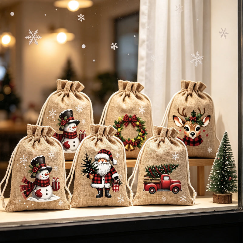 🎅 50% OFF! 🎄 Christmas Drawstring Gift Bags – Santa, Snowman & Reindeer Prints for Gifting & Party Favours 2