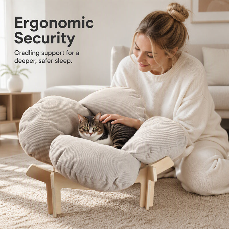 Elevated Petal Shaped Wooden Pet Bed with Cushion