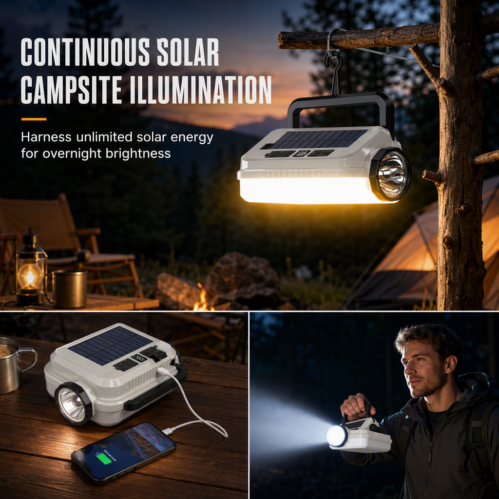 🏕️50% OFF NOW🔥Dual‑Light Solar Camping Lantern‑Multi‑Function Portable Solar Work Light with Power Bank, Hanging Emergency Lamp for Camping Hiking Power‑Outage