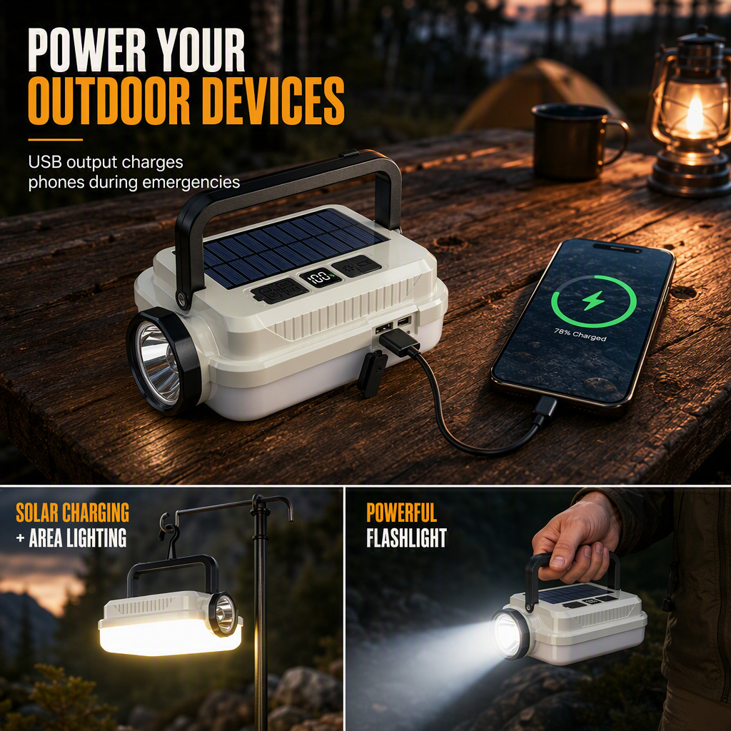 🏕️50% OFF NOW🔥Dual‑Light Solar Camping Lantern‑Multi‑Function Portable Solar Work Light with Power Bank, Hanging Emergency Lamp for Camping Hiking Power‑Outage