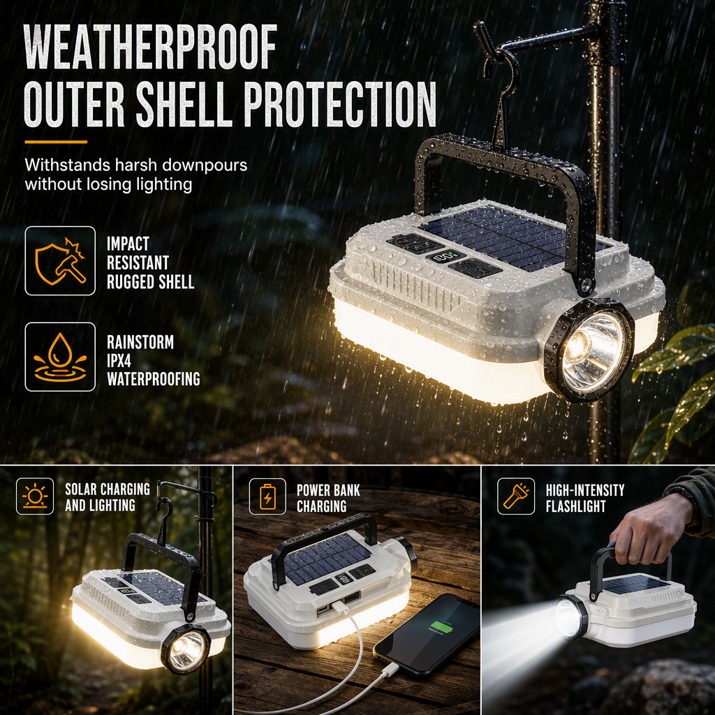 🏕️50% OFF NOW🔥Dual‑Light Solar Camping Lantern‑Multi‑Function Portable Solar Work Light with Power Bank, Hanging Emergency Lamp for Camping Hiking Power‑Outage