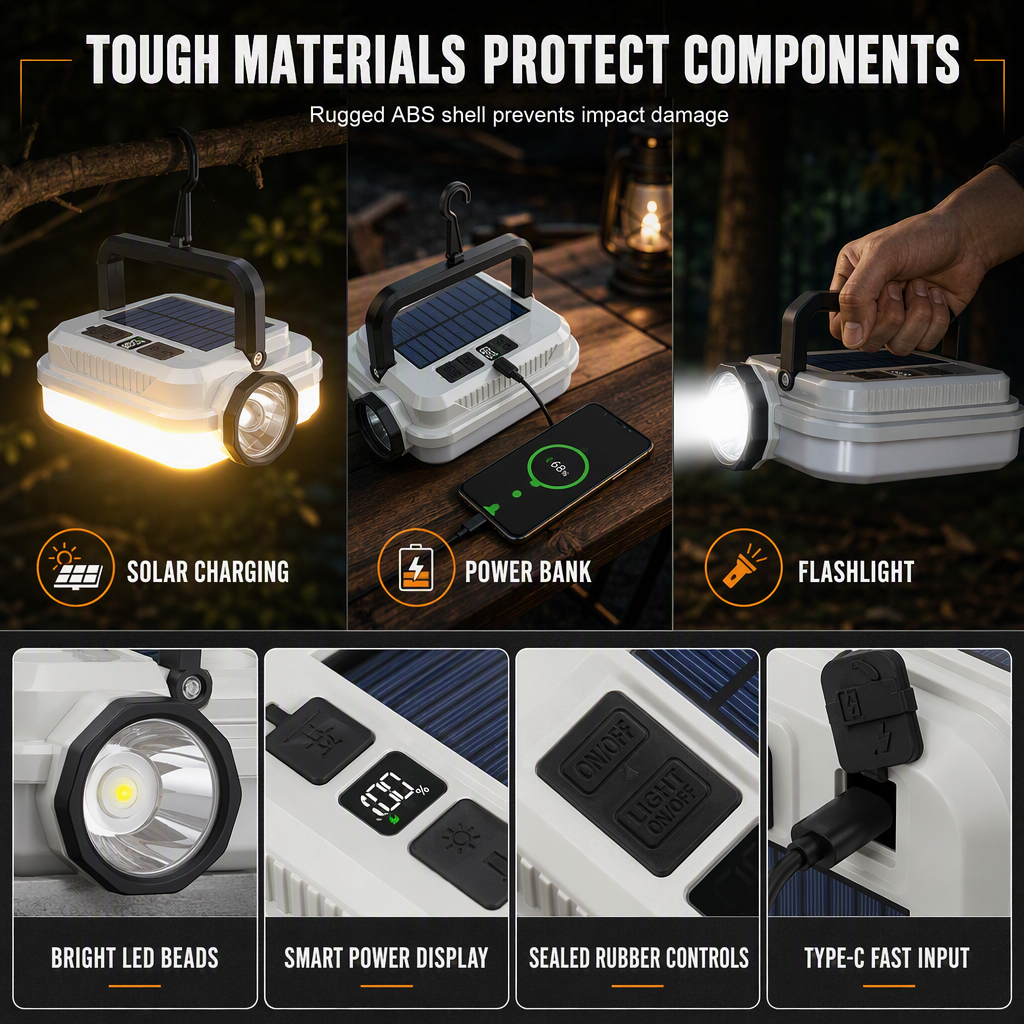 🏕️50% OFF NOW🔥Dual‑Light Solar Camping Lantern‑Multi‑Function Portable Solar Work Light with Power Bank, Hanging Emergency Lamp for Camping Hiking Power‑Outage