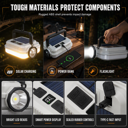 🏕️50% OFF NOW🔥Dual‑Light Solar Camping Lantern‑Multi‑Function Portable Solar Work Light with Power Bank, Hanging Emergency Lamp for Camping Hiking Power‑Outage