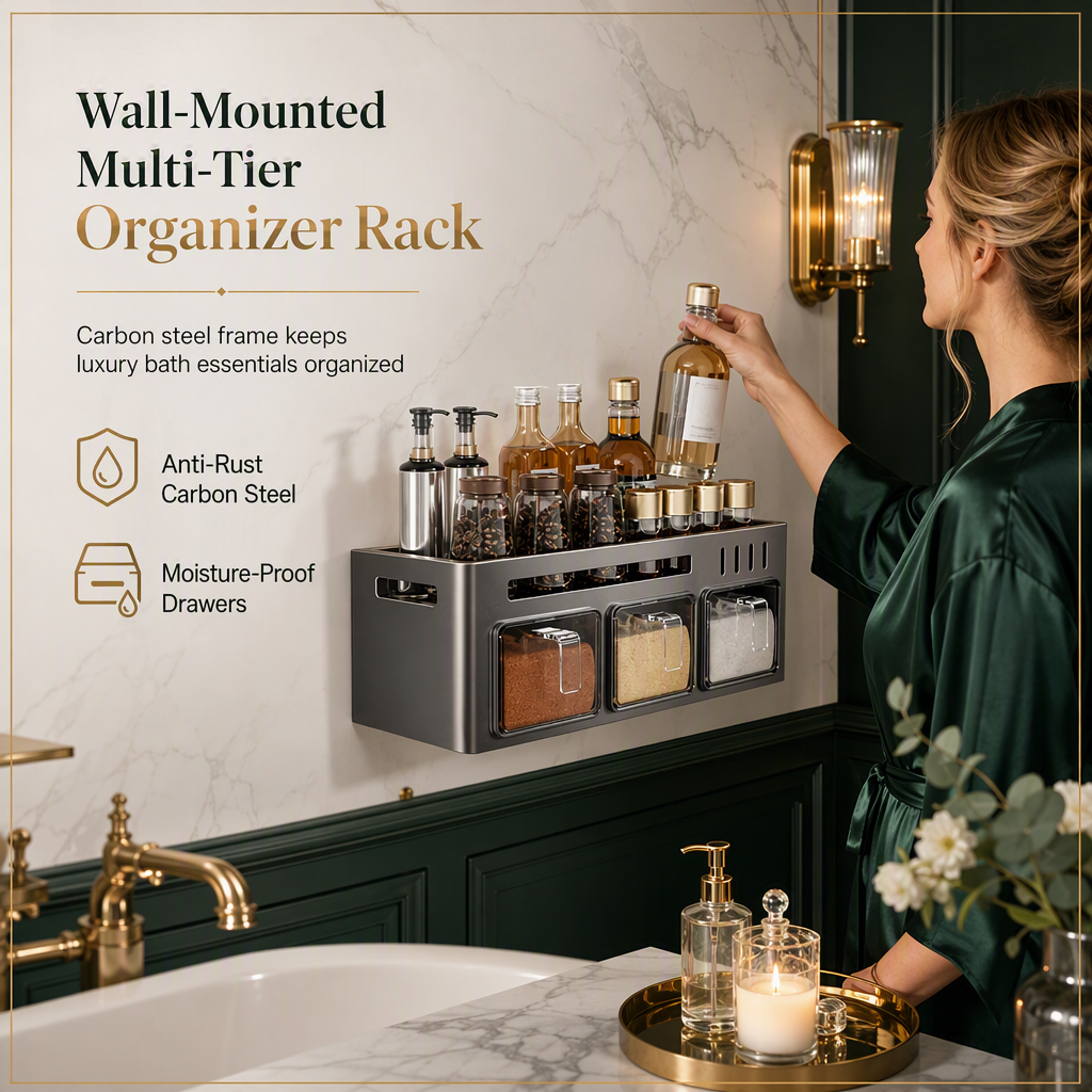 ⏳🔥LIMITED-TIME 50% OFF! ⏰🧂 Wall-Mounted Spice Rack – No-drill, with jars & spoons 🍳✨