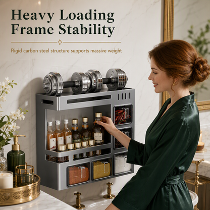 ⏳🔥LIMITED-TIME 50% OFF! ⏰🧂 Wall-Mounted Spice Rack – No-drill, with jars & spoons 🍳✨
