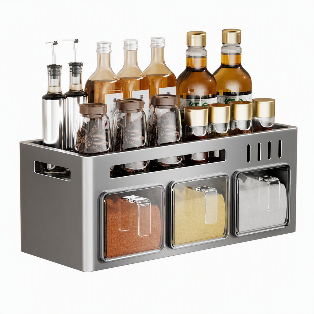 ⏳🔥LIMITED-TIME 50% OFF! ⏰🧂 Wall-Mounted Spice Rack – No-drill, with jars & spoons 🍳✨