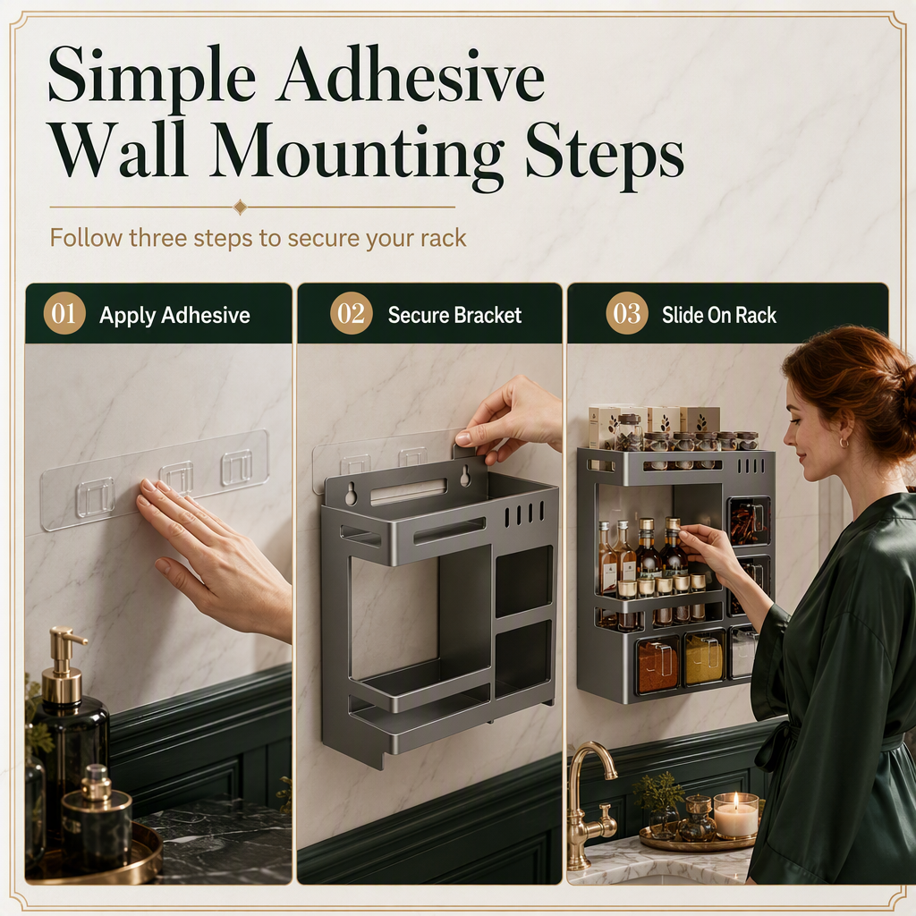 ⏳🔥LIMITED-TIME 50% OFF! ⏰🧂 Wall-Mounted Spice Rack – No-drill, with jars & spoons 🍳✨
