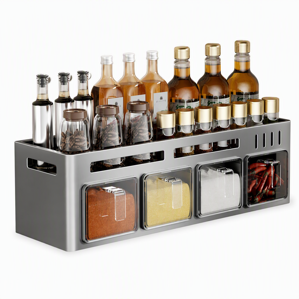 ⏳🔥LIMITED-TIME 50% OFF! ⏰🧂 Wall-Mounted Spice Rack – No-drill, with jars & spoons 🍳✨
