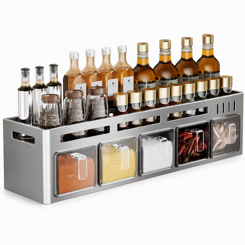⏳🔥LIMITED-TIME 50% OFF! ⏰🧂 Wall-Mounted Spice Rack – No-drill, with jars & spoons 🍳✨