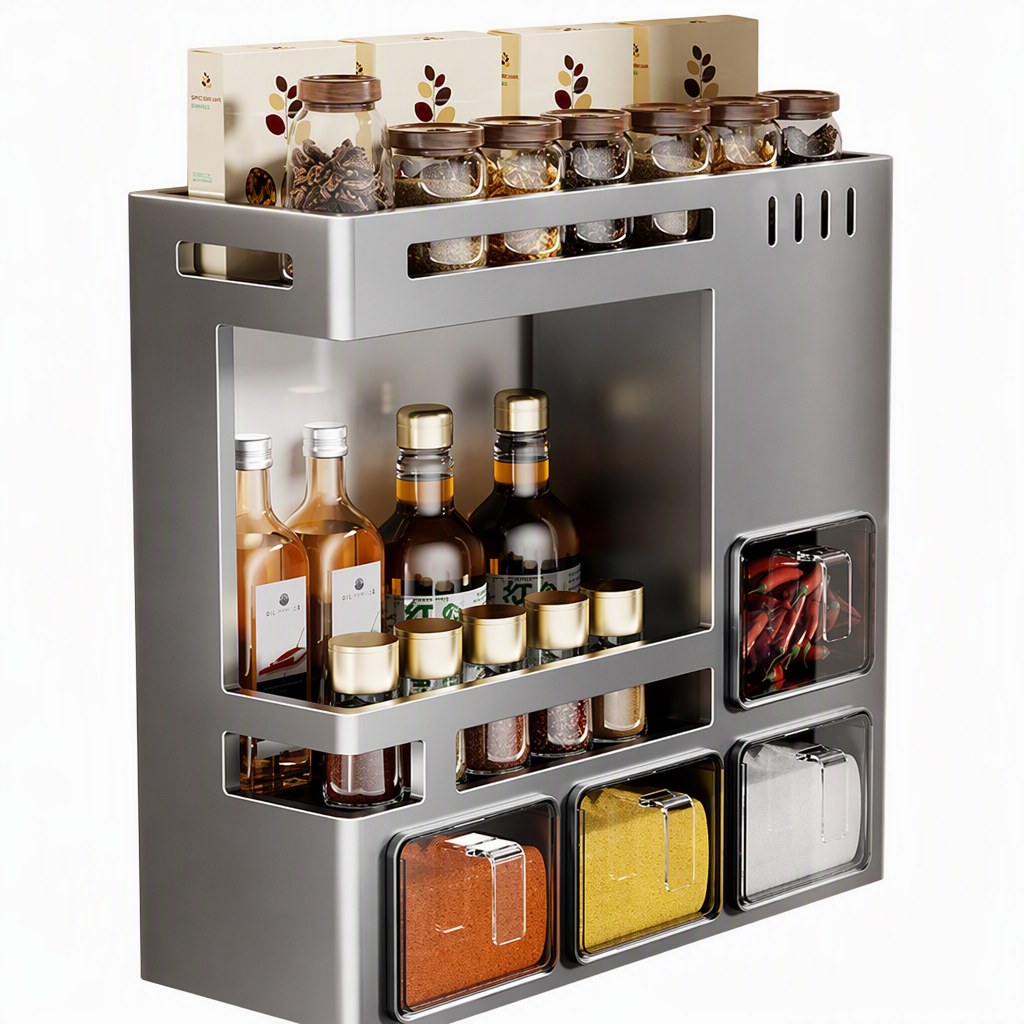 ⏳🔥LIMITED-TIME 50% OFF! ⏰🧂 Wall-Mounted Spice Rack – No-drill, with jars & spoons 🍳✨