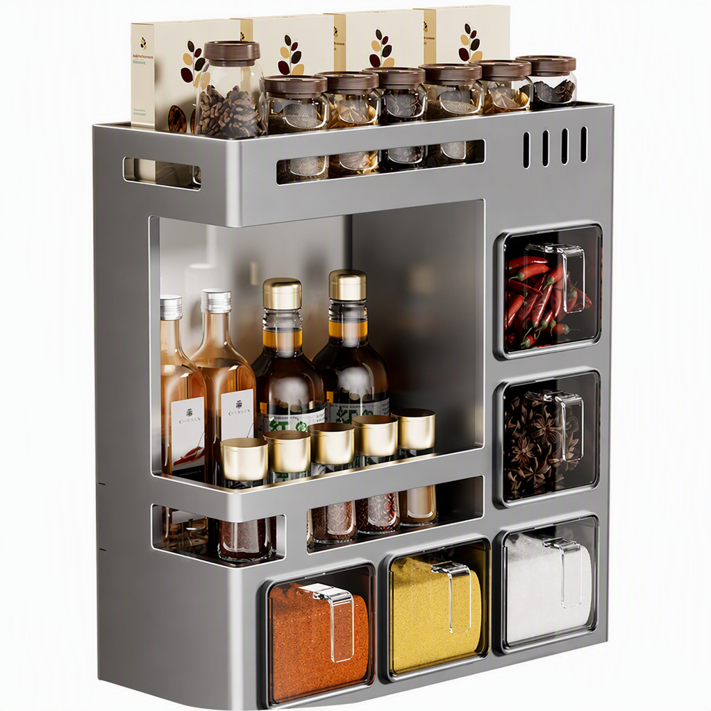 ⏳🔥LIMITED-TIME 50% OFF! ⏰🧂 Wall-Mounted Spice Rack – No-drill, with jars & spoons 🍳✨