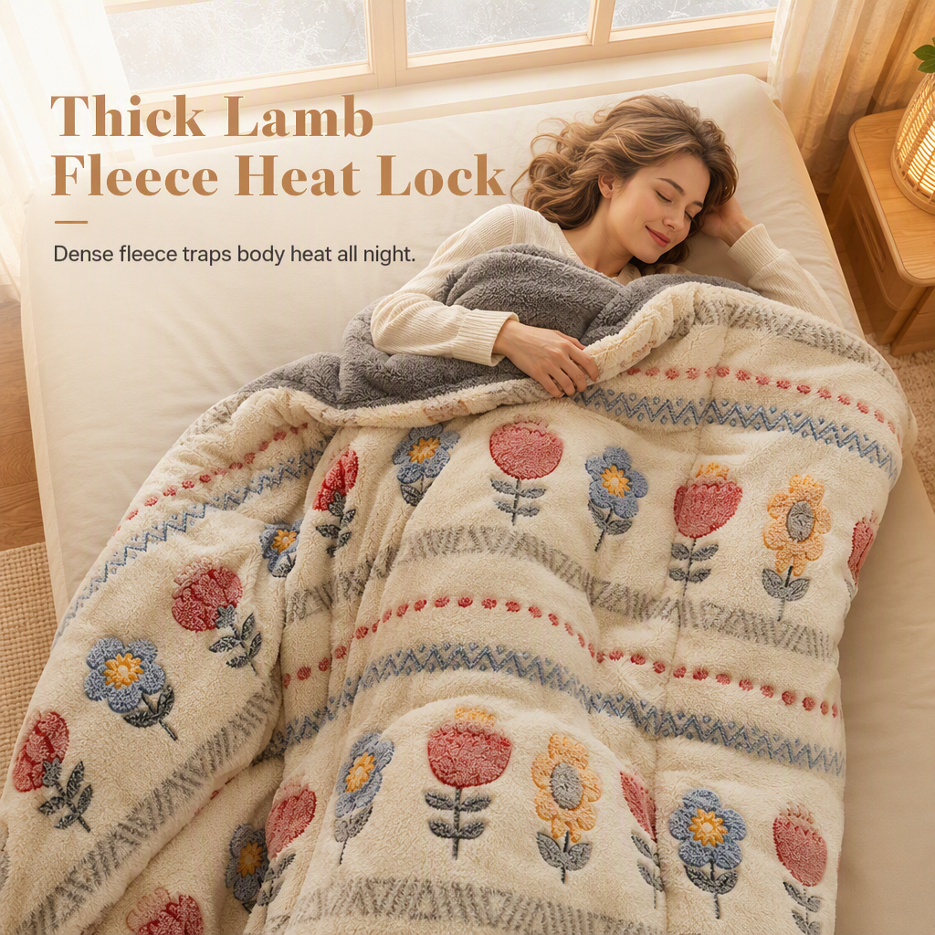 ⏳Limited-time 50% off⏰🛌 Double-Sided Sherpa Fleece Comforter – Thick Warm Winter Quilt, Soft Velvet Feel | Cozy Bedroom Bedding for Ultimate Comfort❄️