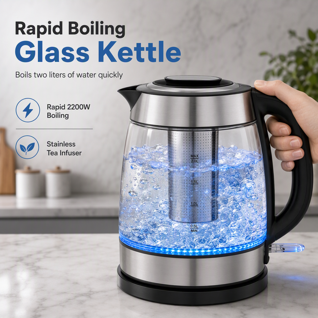 ☕Glass Electric Kettle – 2L, auto shut‑off & overheat protection ✨