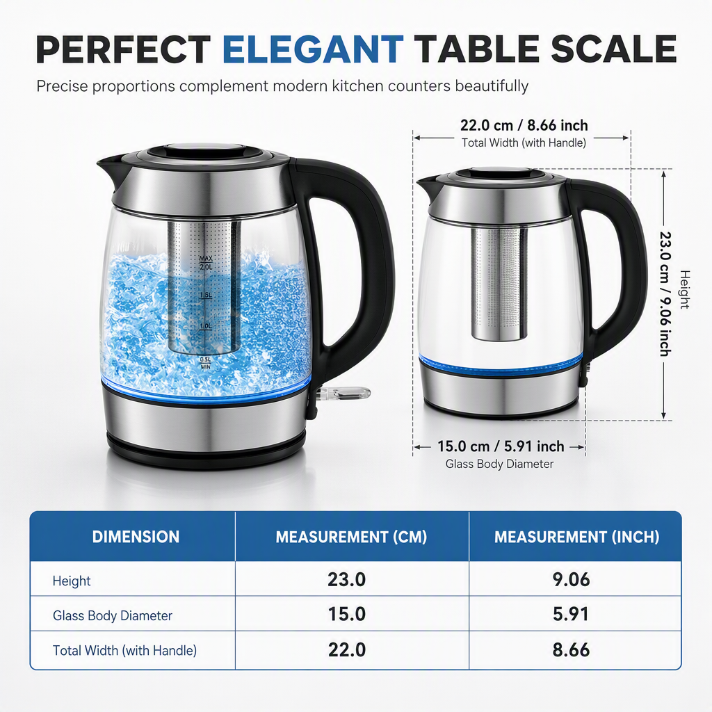 ☕Glass Electric Kettle – 2L, auto shut‑off & overheat protection ✨