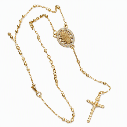 Retro Gold Tone Virgin Mary Crucifix Cross Pendant Necklace with Beaded Y-Chain