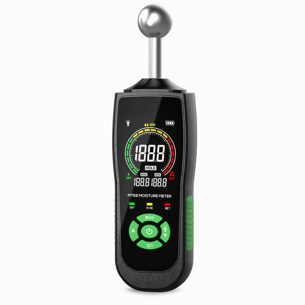 MT68 Pinless Spherical Sensor Moisture Meter for Wall Plaster Putty Masonry and Tile Leakage Testing