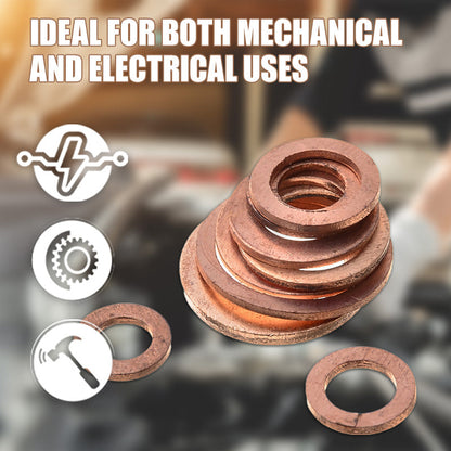 100/200 PCS Copper Flat Washer Assortment Kit