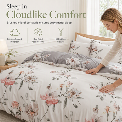 All Season Brushed Floral Bedding Set 2 or 3 Piece Duvet Cover and Pillowcase Set