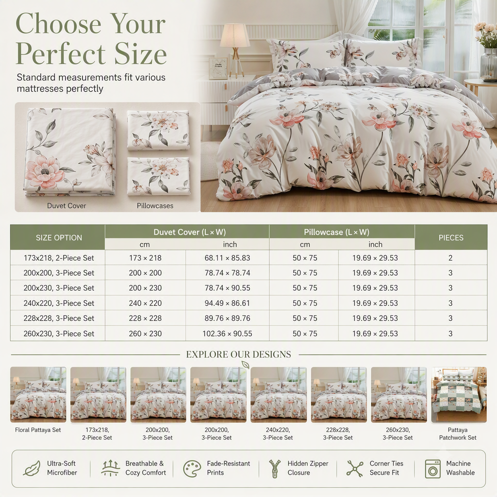 All Season Brushed Floral Bedding Set 2 or 3 Piece Duvet Cover and Pillowcase Set