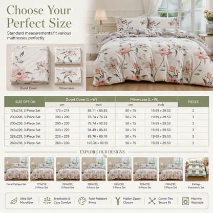All Season Brushed Floral Bedding Set 2 or 3 Piece Duvet Cover and Pillowcase Set