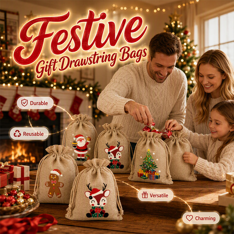 Christmas Burlap Gift Bags with Drawstring
