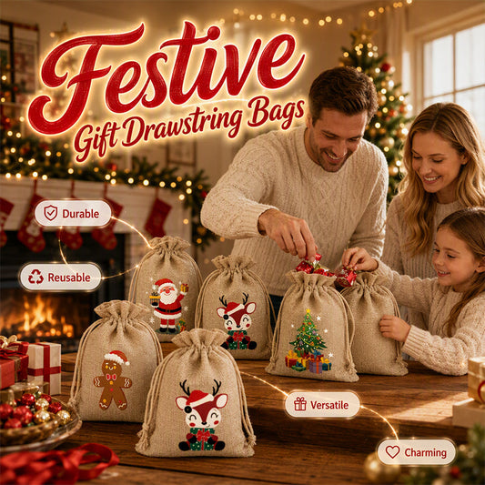 Christmas Burlap Gift Bags with Drawstring