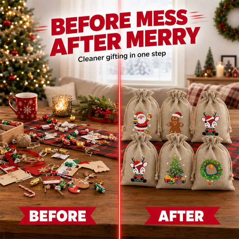 Christmas Burlap Gift Bags with Drawstring