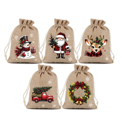 Christmas Burlap Gift Bags with Drawstring