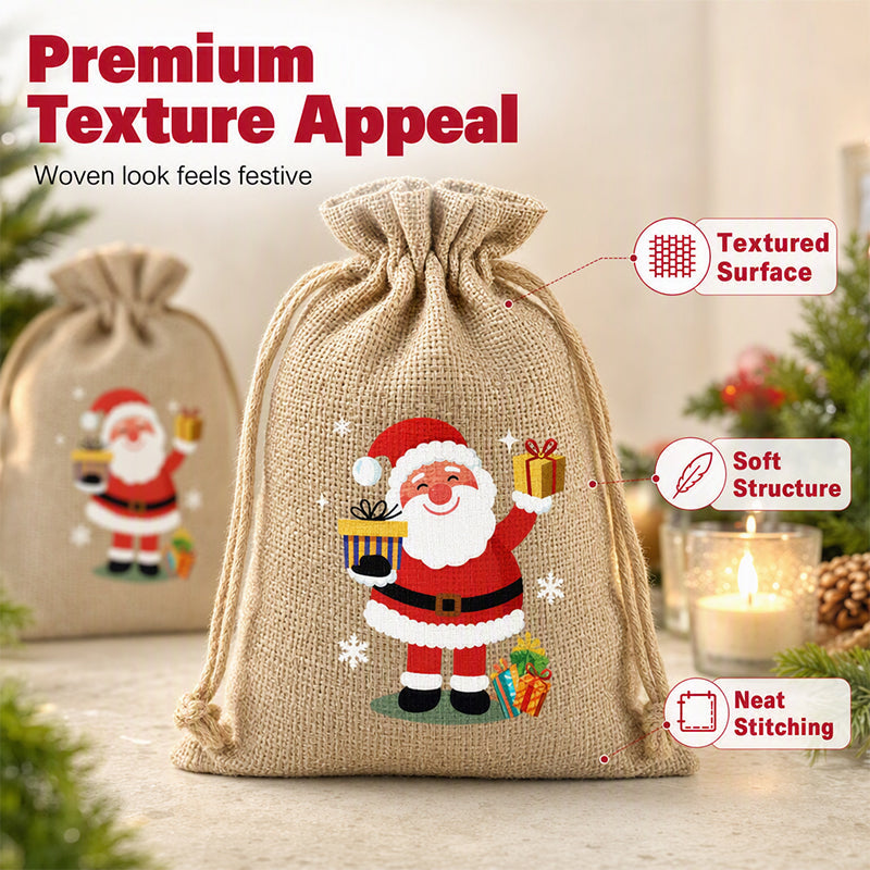 Christmas Burlap Gift Bags with Drawstring