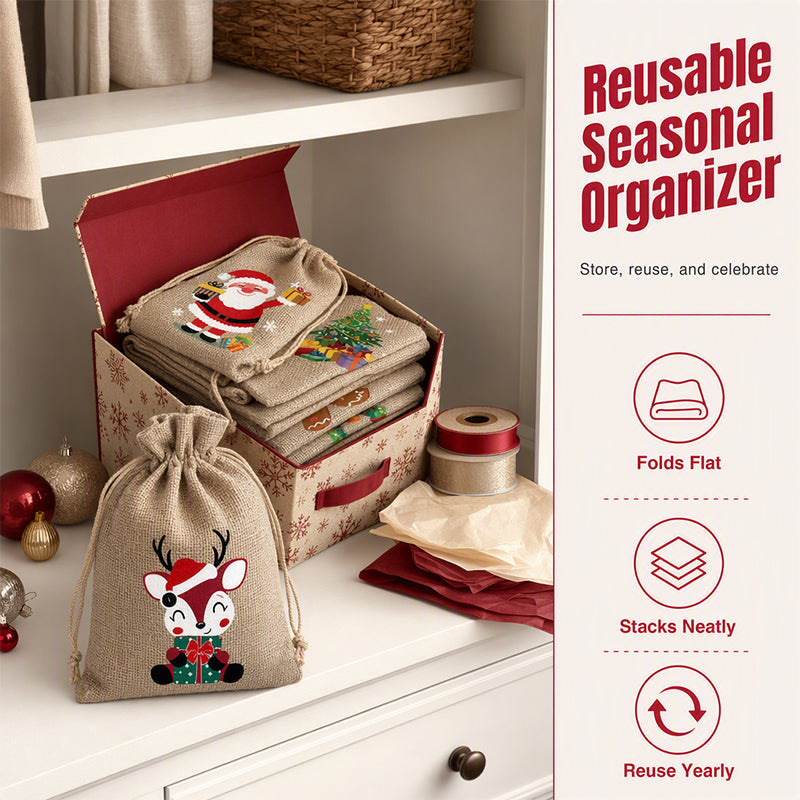 Christmas Burlap Gift Bags with Drawstring