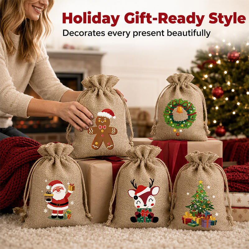 Christmas Burlap Gift Bags with Drawstring