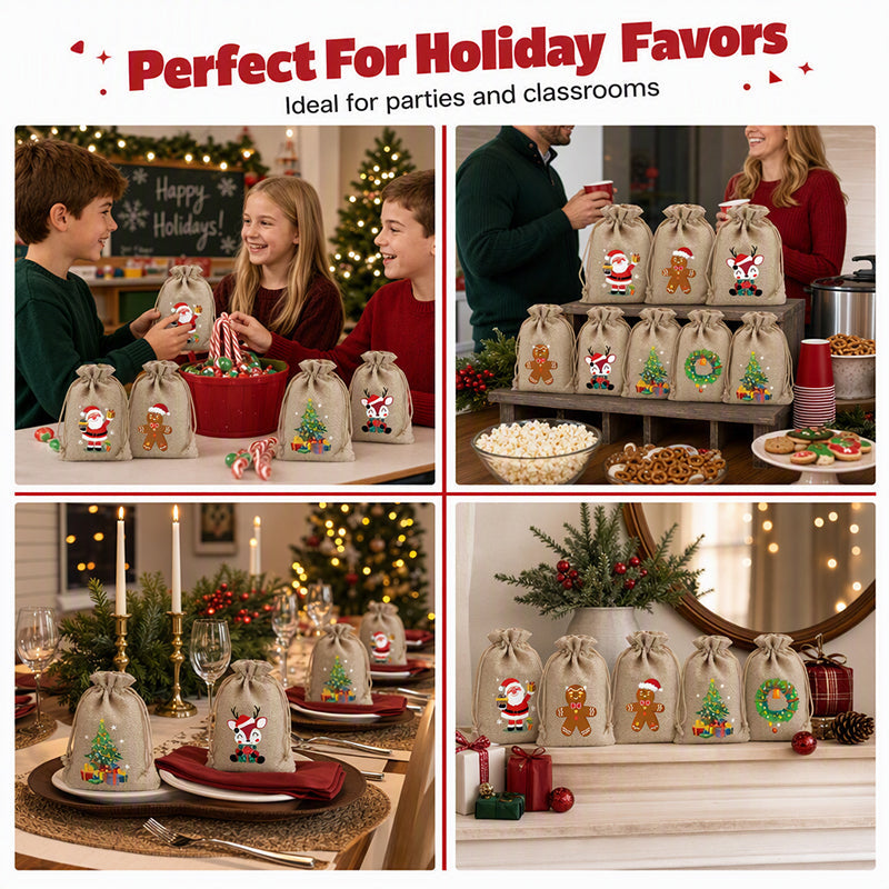 Christmas Burlap Gift Bags with Drawstring